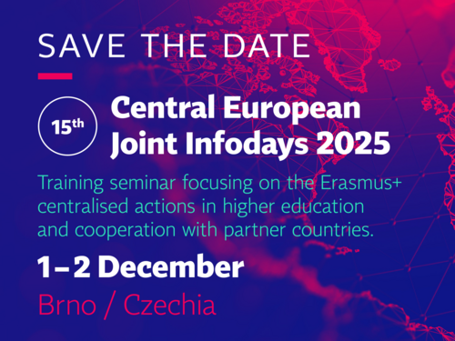 Grafik mit dem Text: "Save the date. Central European Joint Infodays 2025. 1-2 December. Brno"